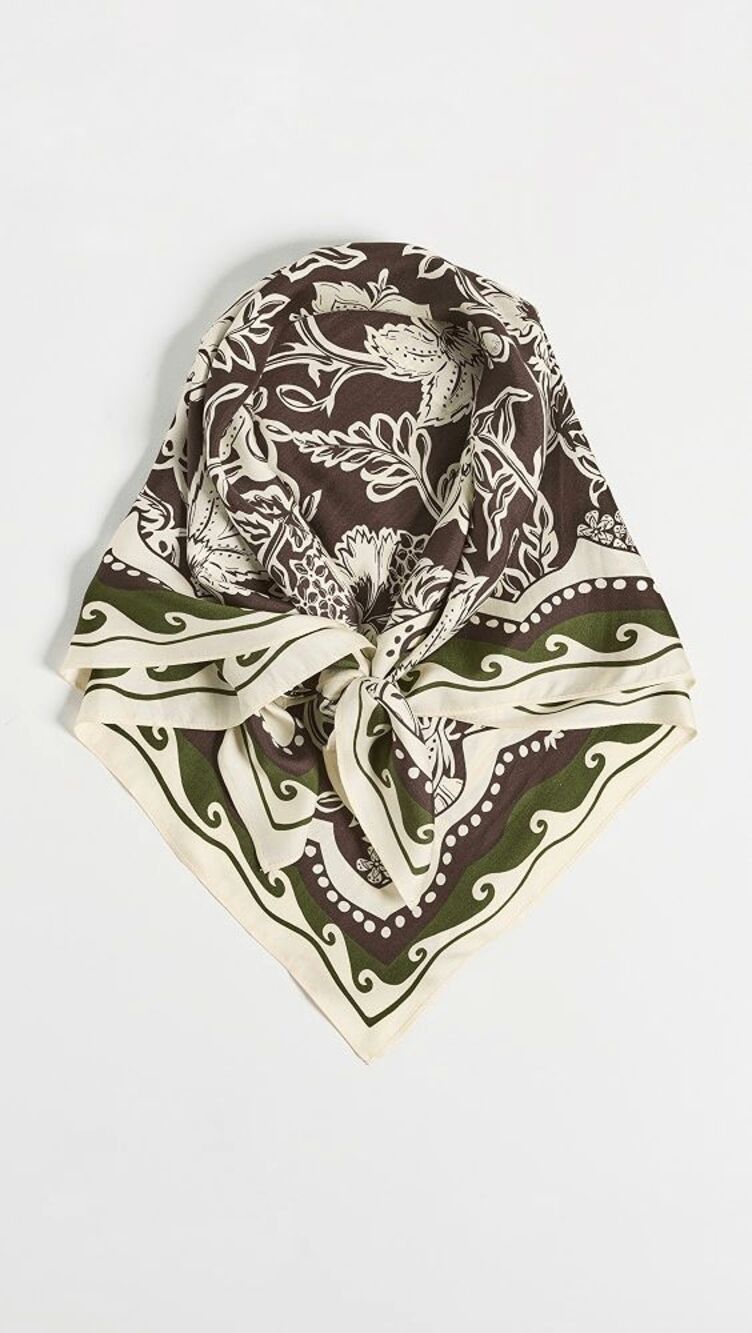 Madewell Dark Brown Floral Medium 100% Silk Bandana Scarf Tie Wrap NWT